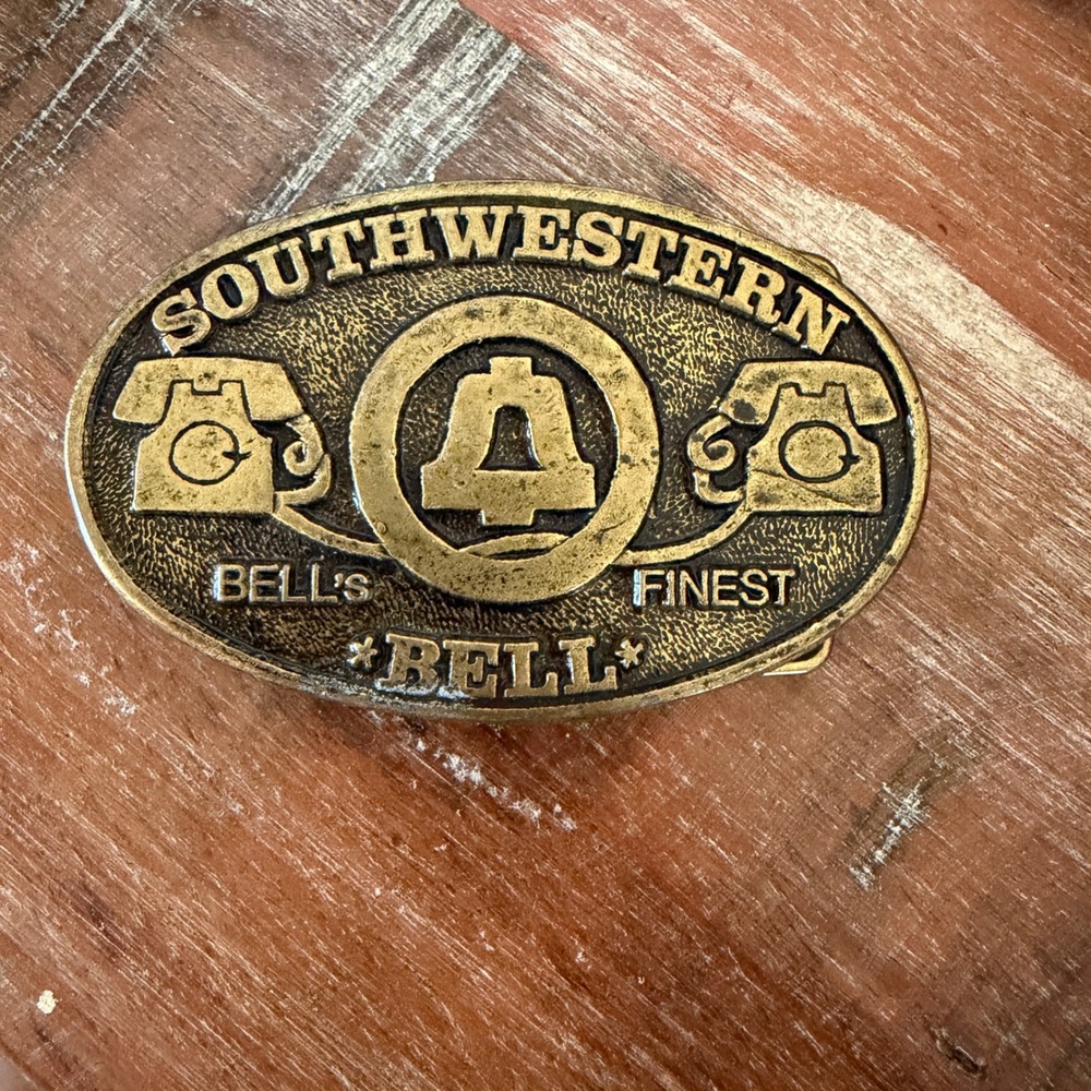 Southwestern Bell Bells Finest Belt Buckle Brass Telephone Lineman Award 1980s